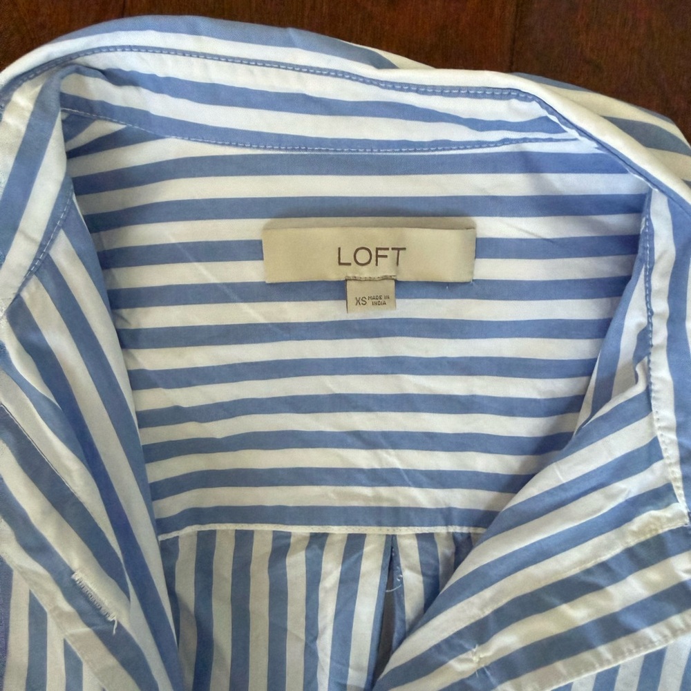 LOFT Blue and White Striped Long Sleeve Dress - Picture 3 of 4